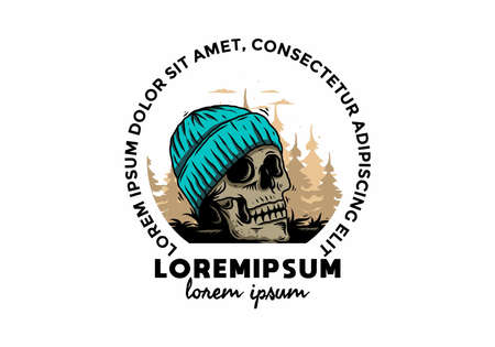 Illustration design of a Skull head wearing beanieのイラスト素材