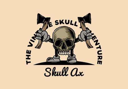 Illustration design of a Skull holding two axのイラスト素材