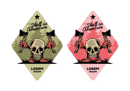 Illustration design of a Skull holding two axのイラスト素材