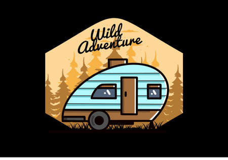 Vintage illustration design of teardrop camperのイラスト素材