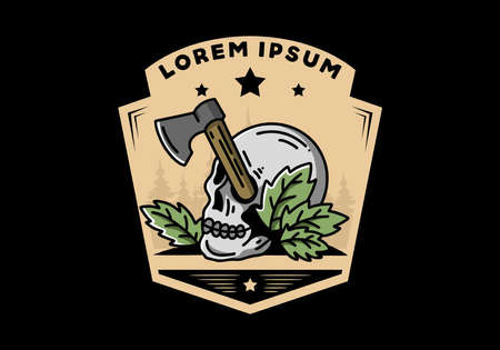 Illustration design of an ax stuck in the skullのイラスト素材