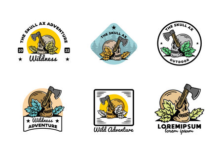 Illustration design of an ax stuck in the skullのイラスト素材