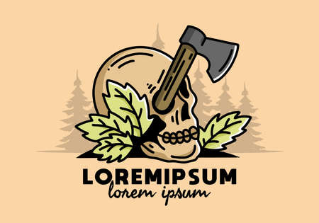 Illustration design of an ax stuck in the skullのイラスト素材