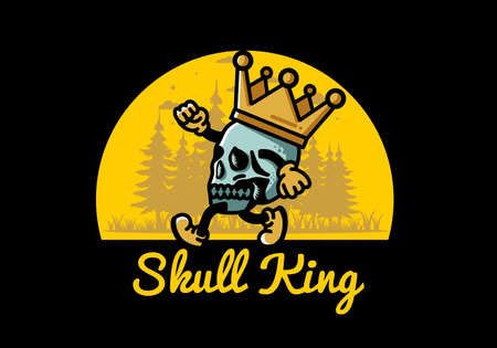 Illustration design of a Walking skull wearing a big crownのイラスト素材