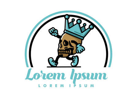 Illustration design of a Walking skull wearing a big crownのイラスト素材