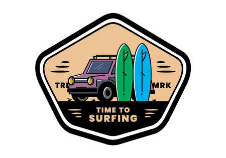 Illustration design of a small car and two surfboardsのイラスト素材