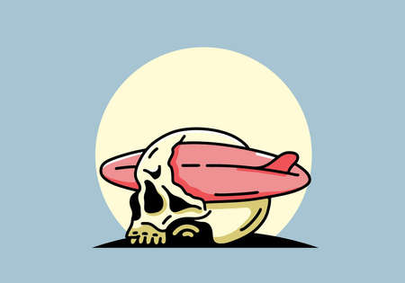 illustration design of a surfboard piercing the skullのイラスト素材