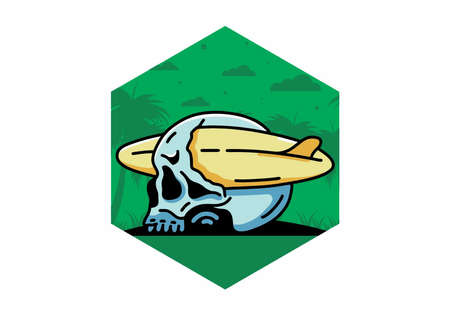 illustration design of a surfboard piercing the skullのイラスト素材