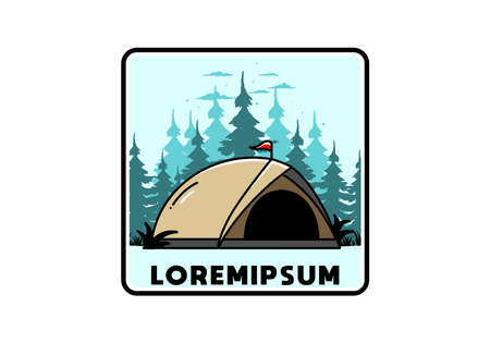 illustration badge design of a Dome tent campingのイラスト素材