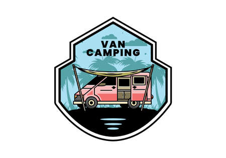Illustration design of a camper van and flysheetのイラスト素材