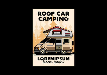 Illustration design of a camping on roof carのイラスト素材