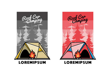 Illustration design of a triangle camping tent and bonfireのイラスト素材