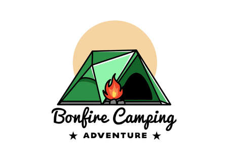 Illustration design of a triangle camping tent and bonfireのイラスト素材