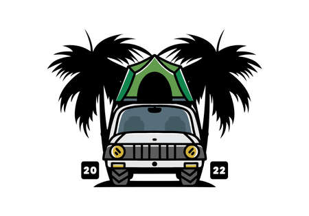 Illustration badge design of camping on the roof of carのイラスト素材