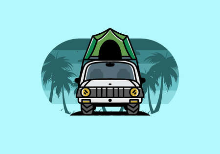 Illustration badge design of camping on the roof of carのイラスト素材