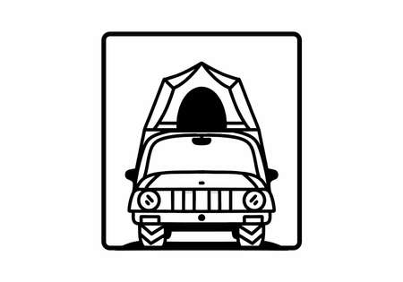 Illustration badge design of camping on the roof of carのイラスト素材