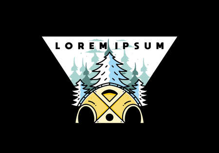 Illustration badge design of a Big family tent and pine treesのイラスト素材