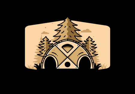 Illustration badge design of a Big family tent and pine treesのイラスト素材