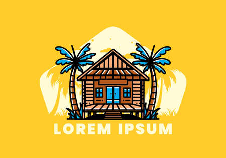 illustration badge design of a Wood house on the beachのイラスト素材