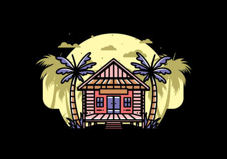 illustration badge design of a Wood house on the beachのイラスト素材