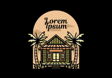 illustration badge design of a Wood house on the beachのイラスト素材