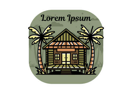 illustration badge design of a Wood house on the beachのイラスト素材