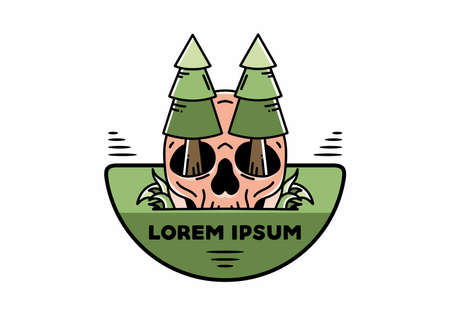 Illustration design of a pine trees stuck in skullのイラスト素材