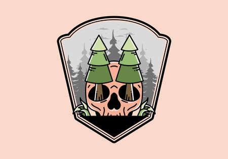 Illustration design of a pine trees stuck in skullのイラスト素材