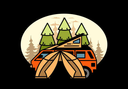 Illustration badge design of a camping with tent and carのイラスト素材