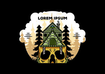 Illustration badge design of a wooden house with skullのイラスト素材