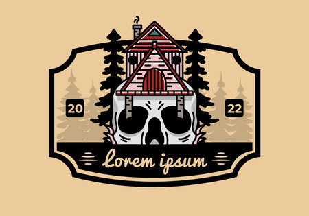 Illustration badge design of a wooden house with skullのイラスト素材