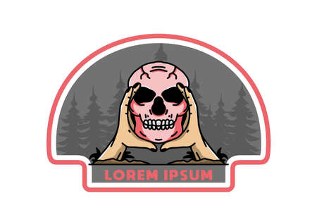 illustration badge design of two hand holding a skullのイラスト素材