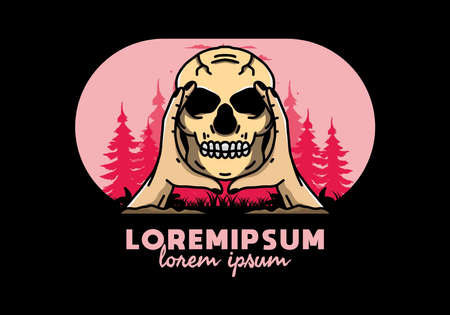 illustration badge design of two hand holding a skullのイラスト素材