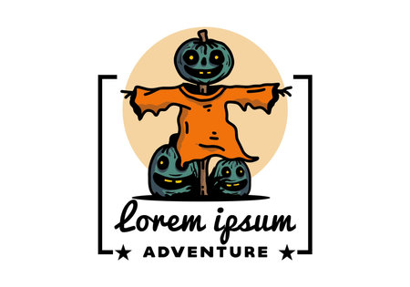 Illustration badge design of a scary halloween pumpkinのイラスト素材