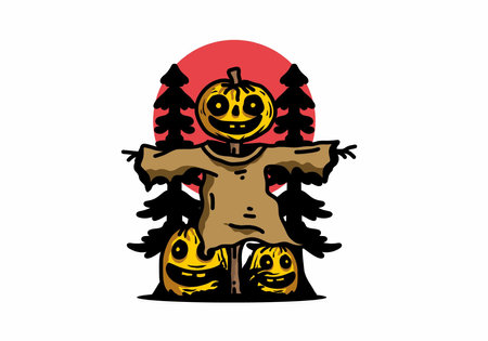 Illustration badge design of a scary halloween pumpkinのイラスト素材