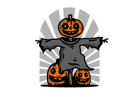 Illustration badge design of a scary halloween pumpkinのイラスト素材