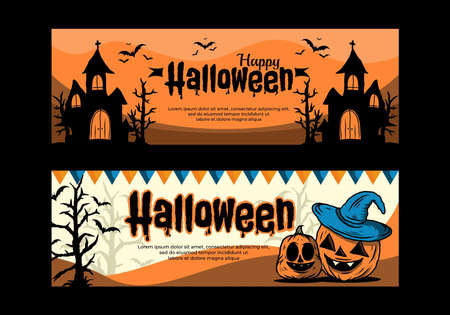 Dark orange color of two scary halloween event banner designのイラスト素材