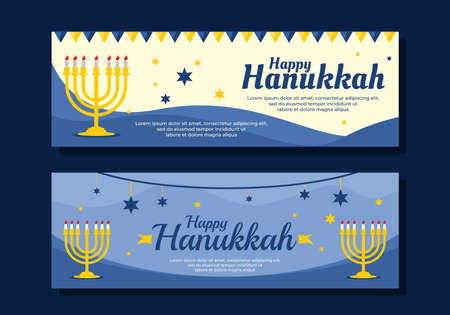 Blue color of two happy hanukkah event banner designのイラスト素材