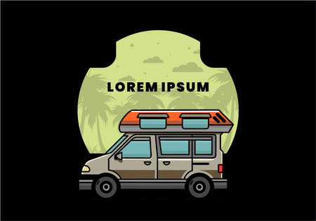 Colorful Van camper illustration badge designのイラスト素材