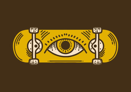 Skateboard with one eye retro vintage line art designのイラスト素材