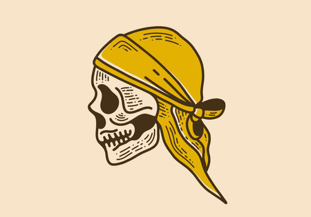 skull wearing durag retro vintage art designのイラスト素材