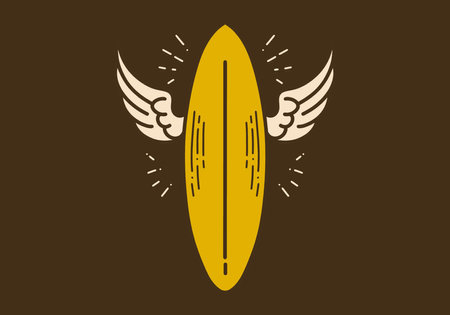 surf board and wings vintage retro art illustration designのイラスト素材