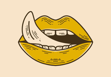 Brown yellow color design of a mouth and tongueのイラスト素材