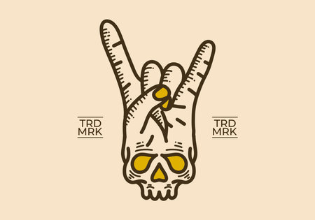 Brown yellow color design of a metal hands with skull underneathのイラスト素材