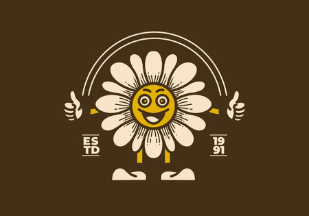 Retro art illustration design of a sunflower with happy faceのイラスト素材