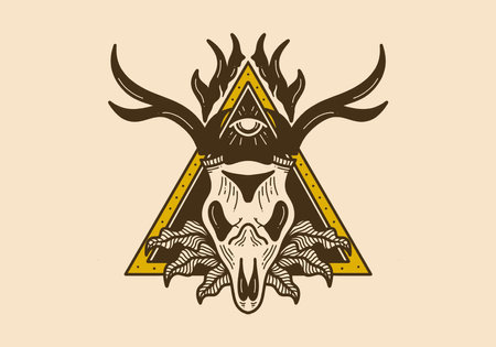 Vintage illustration design of a deer skull on triangle frameのイラスト素材