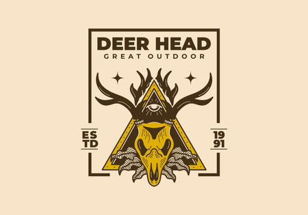 Vintage illustration design of a deer skull on triangle frameのイラスト素材