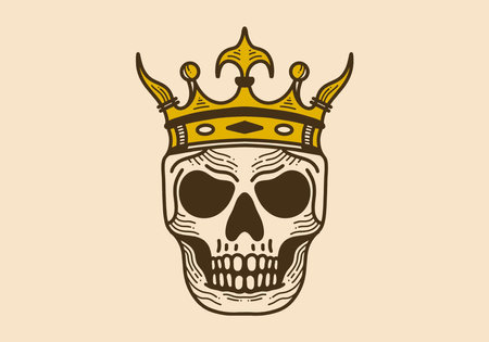 Vintage art illustration design of a skull wearing crownのイラスト素材