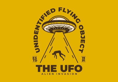 Vintage art illustration design of a ufo suck a humanのイラスト素材
