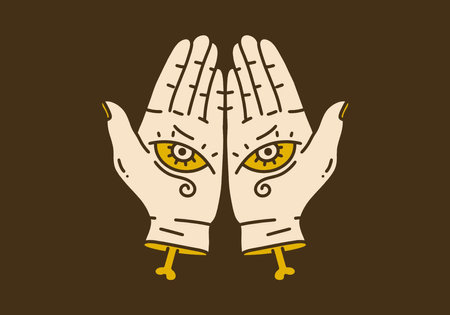 Vintage art illustration design of two hand with eyesのイラスト素材